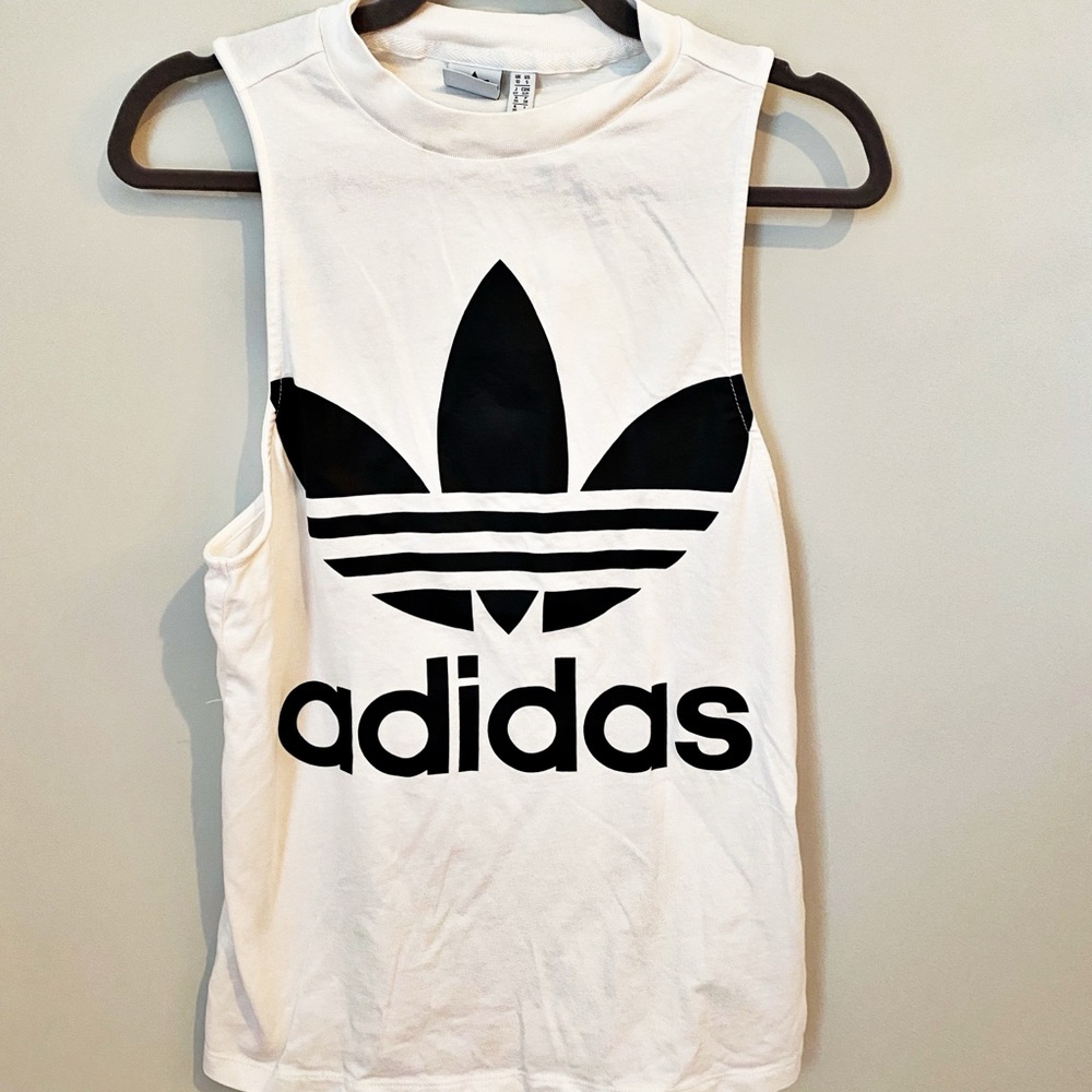 Adidas White Sleeveless Logo Tank Top